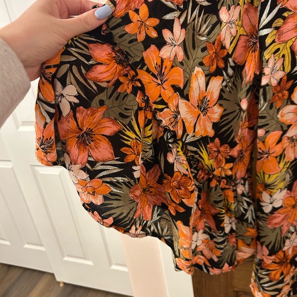 Billabong Floral Tropical Hawaiian Kimono Cardigan - Orange and Black Small - Picture 4 of 8